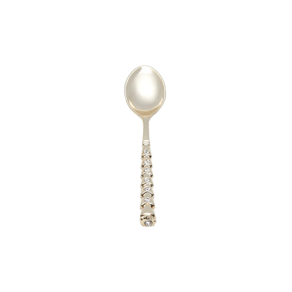 Jogo de 6 Colheres Sobremesa Zamac Spring Dourado com Pedra Luxo - Image 2