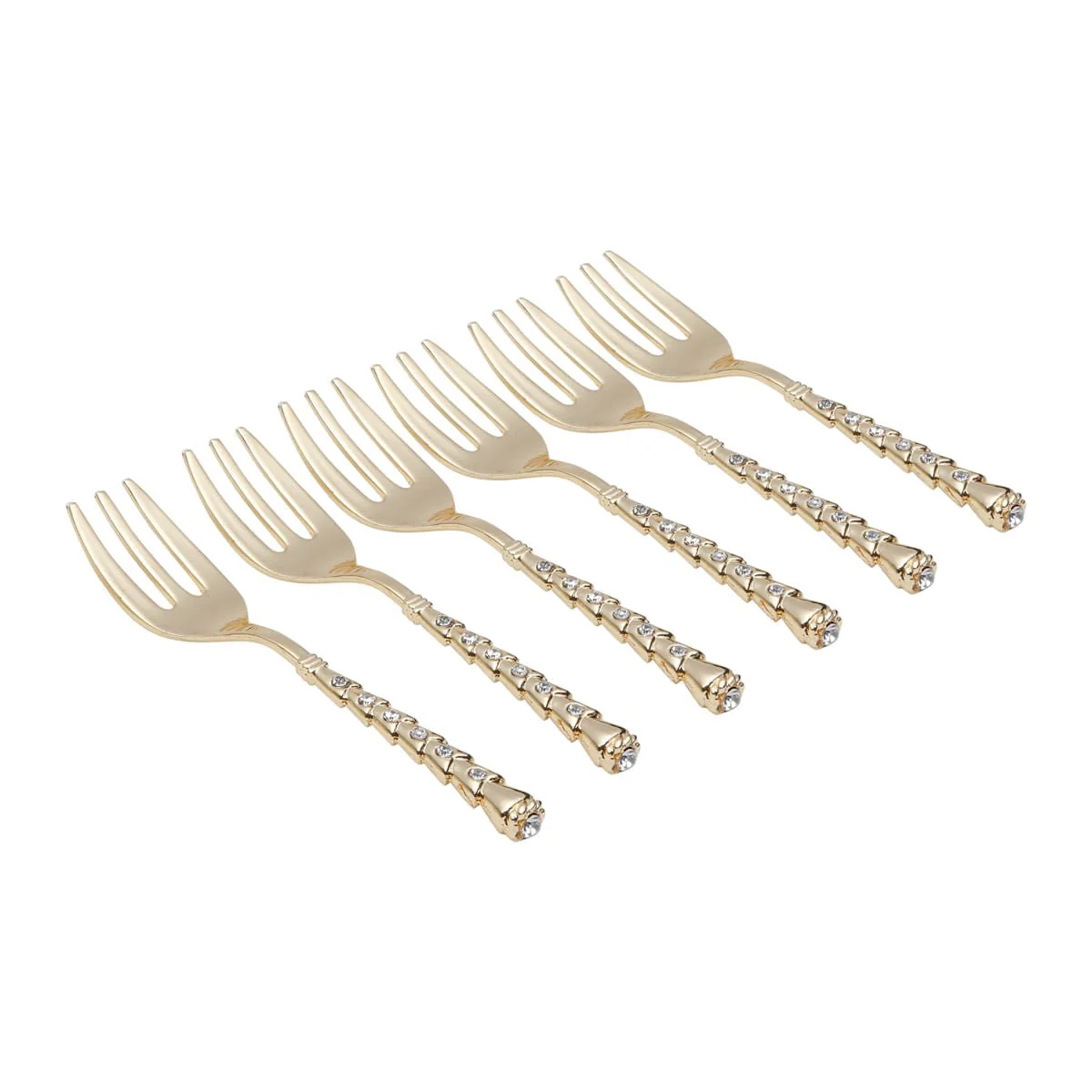Jogo de 6 Garfos Sobremesa Zamac Spring Dourado com Pedra Luxo - 14,9