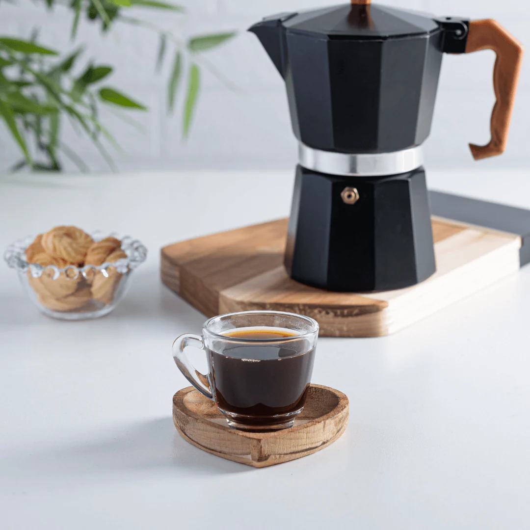 Jogo de Xícaras de Café com Pires de Coração Madeira Teca 75ml - 6 Peças - Image 3