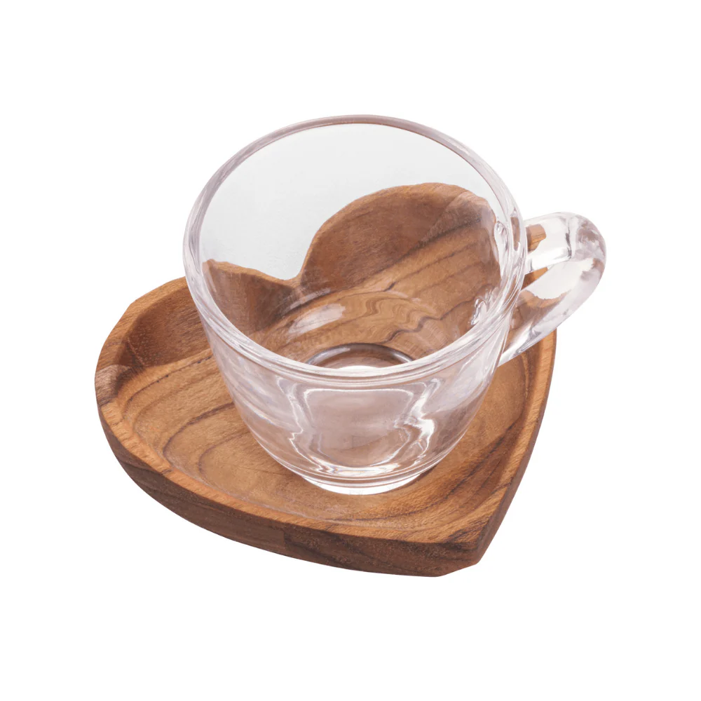 Jogo de Xícaras de Café com Pires de Coração Madeira Teca 75ml - 6 Peças - Image 5