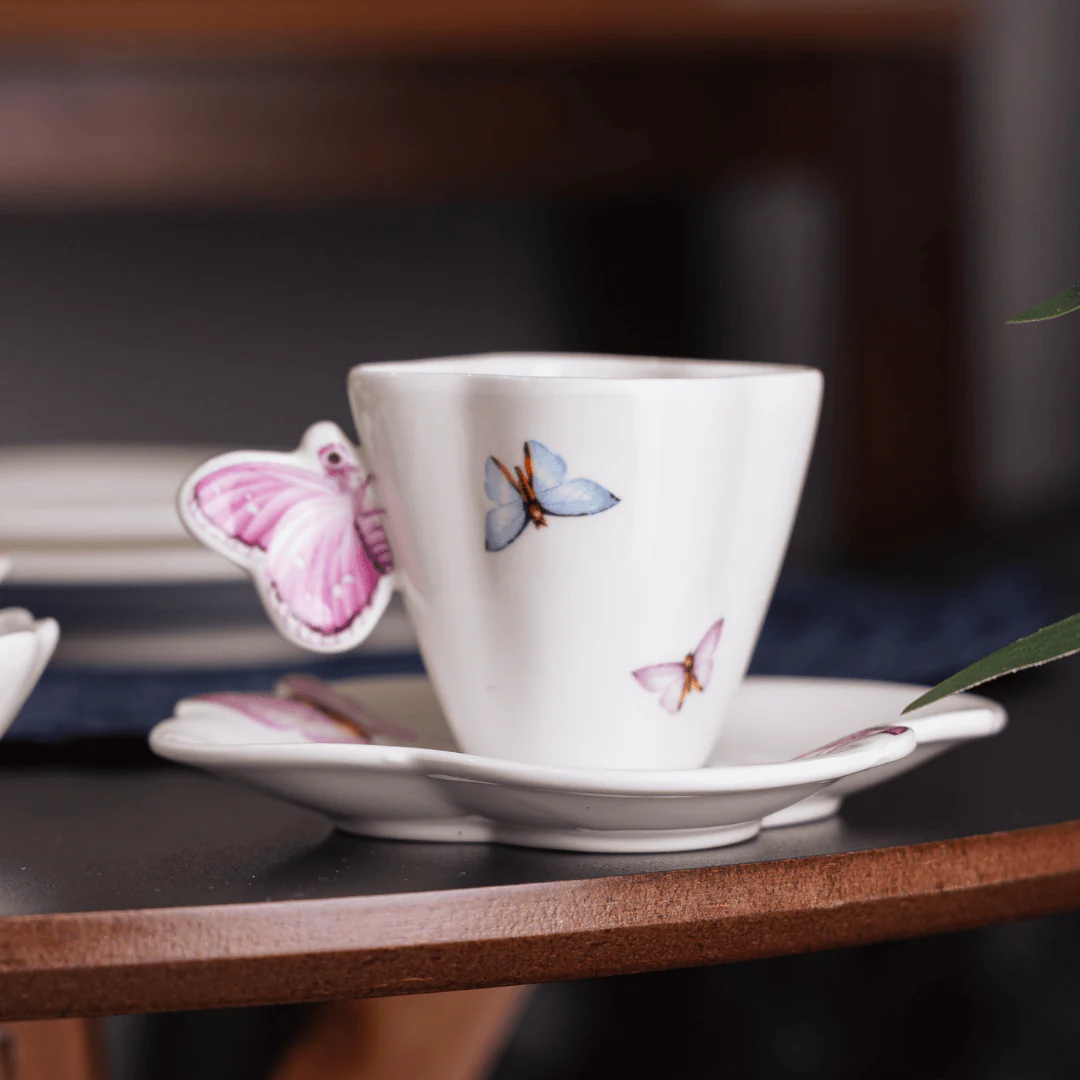 Jogo de 6 Xícaras de Café Porcelana com Pires Borboletas - 100ml - Image 2