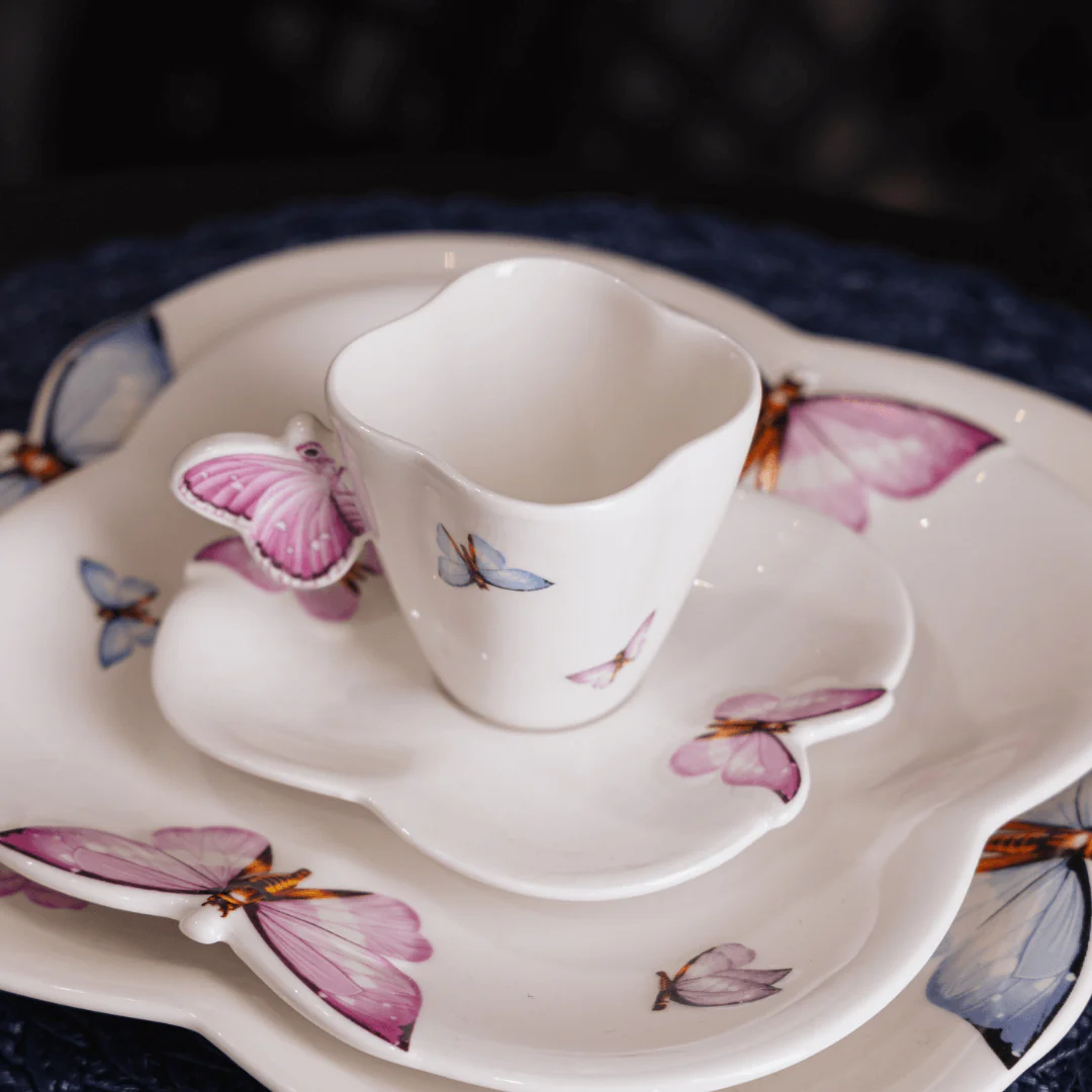 Jogo de 6 Xícaras de Café Porcelana com Pires Borboletas - 100ml - Image 3