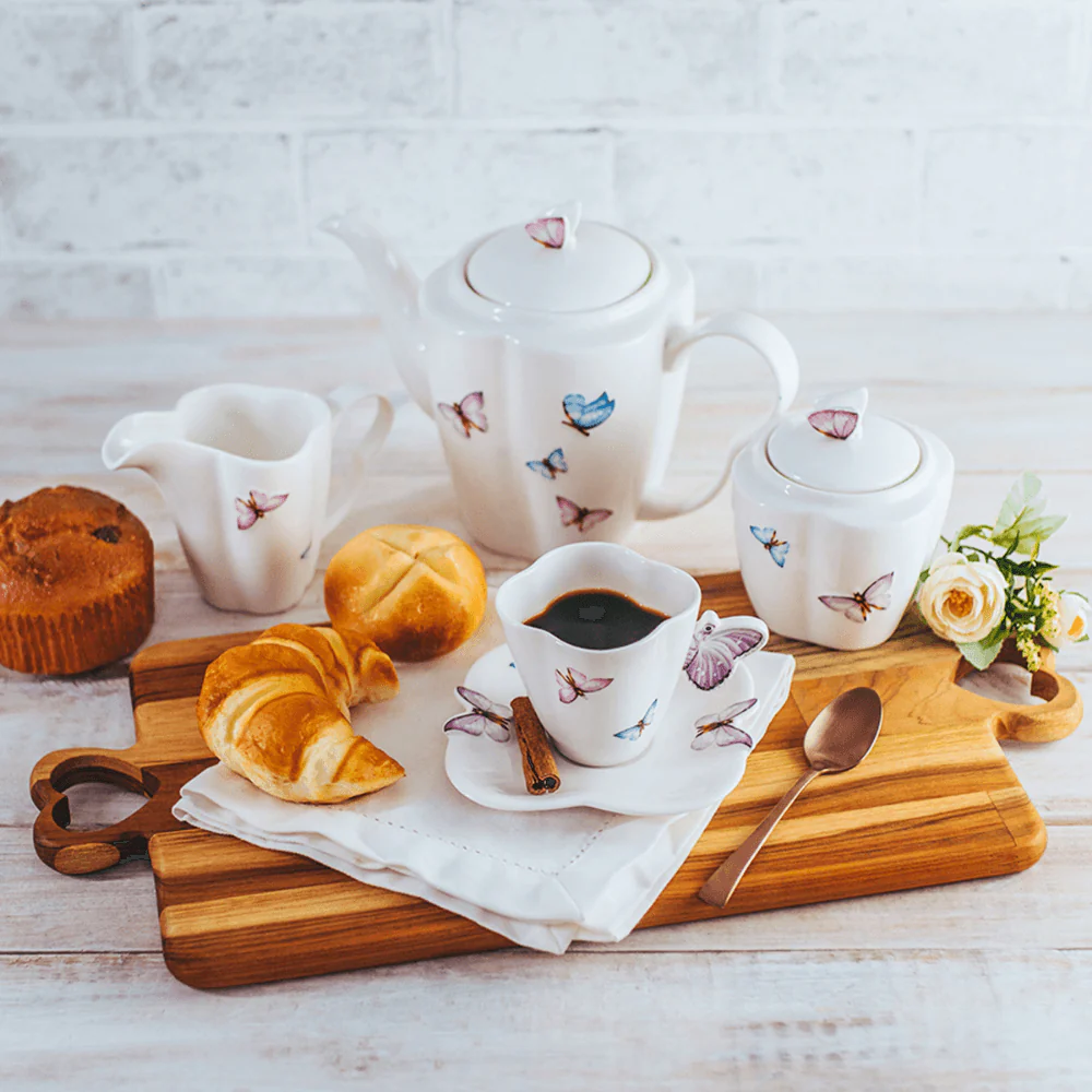 Jogo de 6 Xícaras de Café Porcelana com Pires Borboletas - 100ml - Image 4