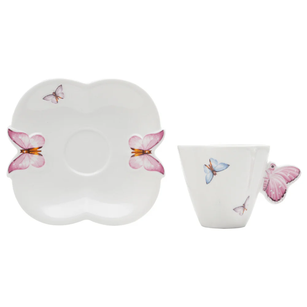 Jogo de 6 Xícaras de Café Porcelana com Pires Borboletas - 100ml - Image 6