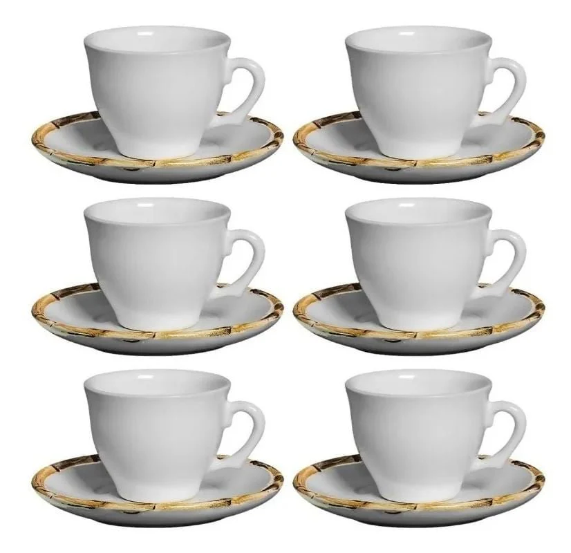 Jogo de 6 Xicaras para Café com Pires em Bambu Branco 100ml