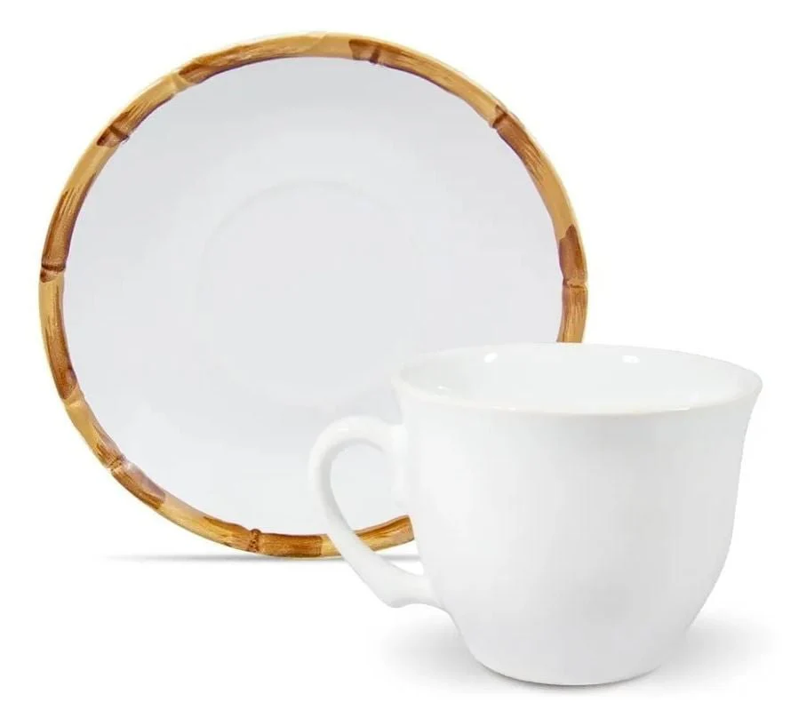 Jogo de 6 Xicaras para Café com Pires em Bambu Branco 100ml - Image 3