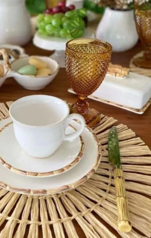 Jogo de 6 Xicaras para Café com Pires em Bambu Branco 100ml - Image 5