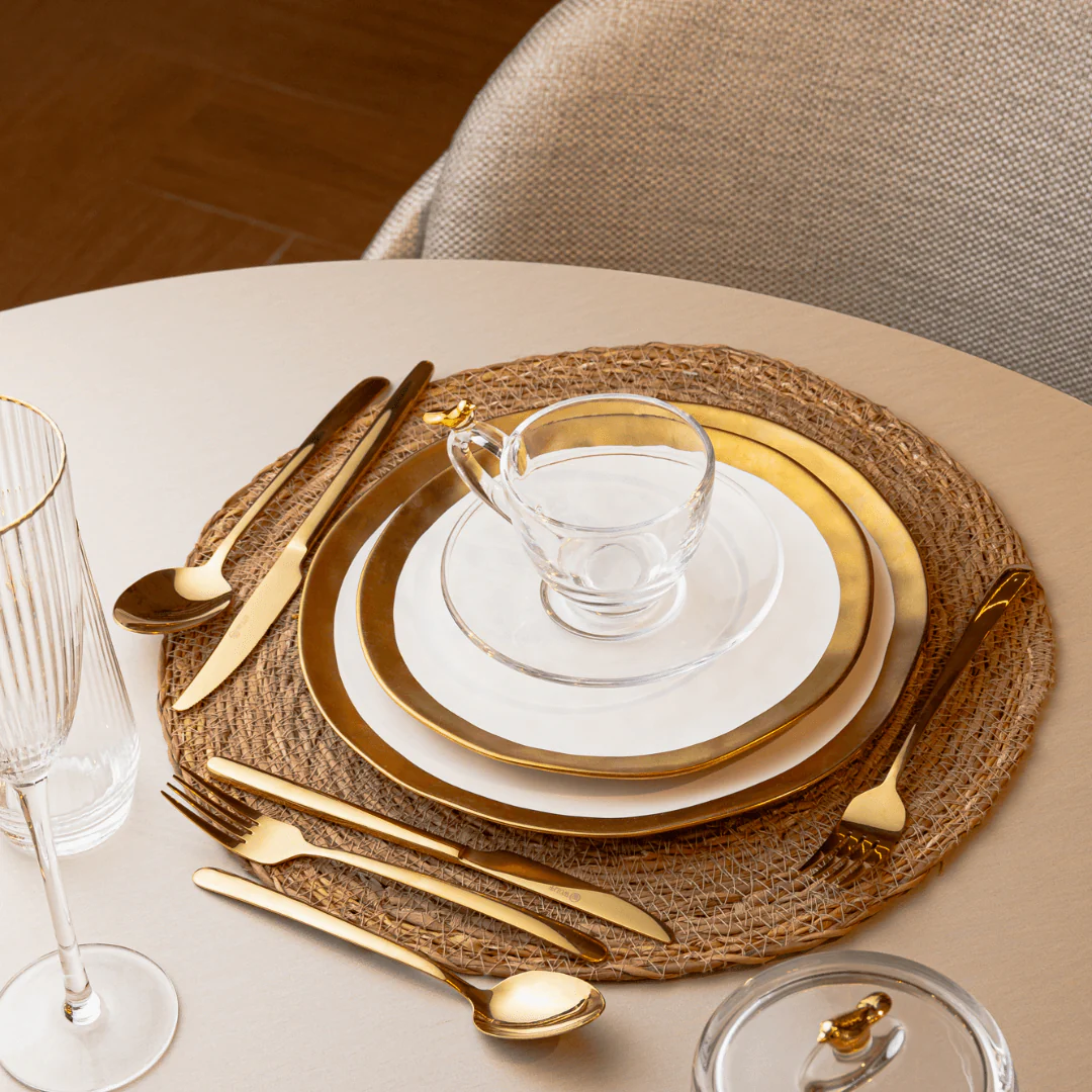 Prato de Sobremesa Dubai Branco e Dourado 21cm - Image 2