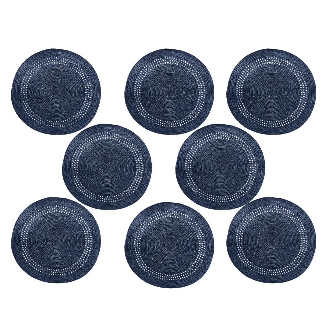 Kit 8 Jogos Americanos Redondo Azul Marinho 38cm