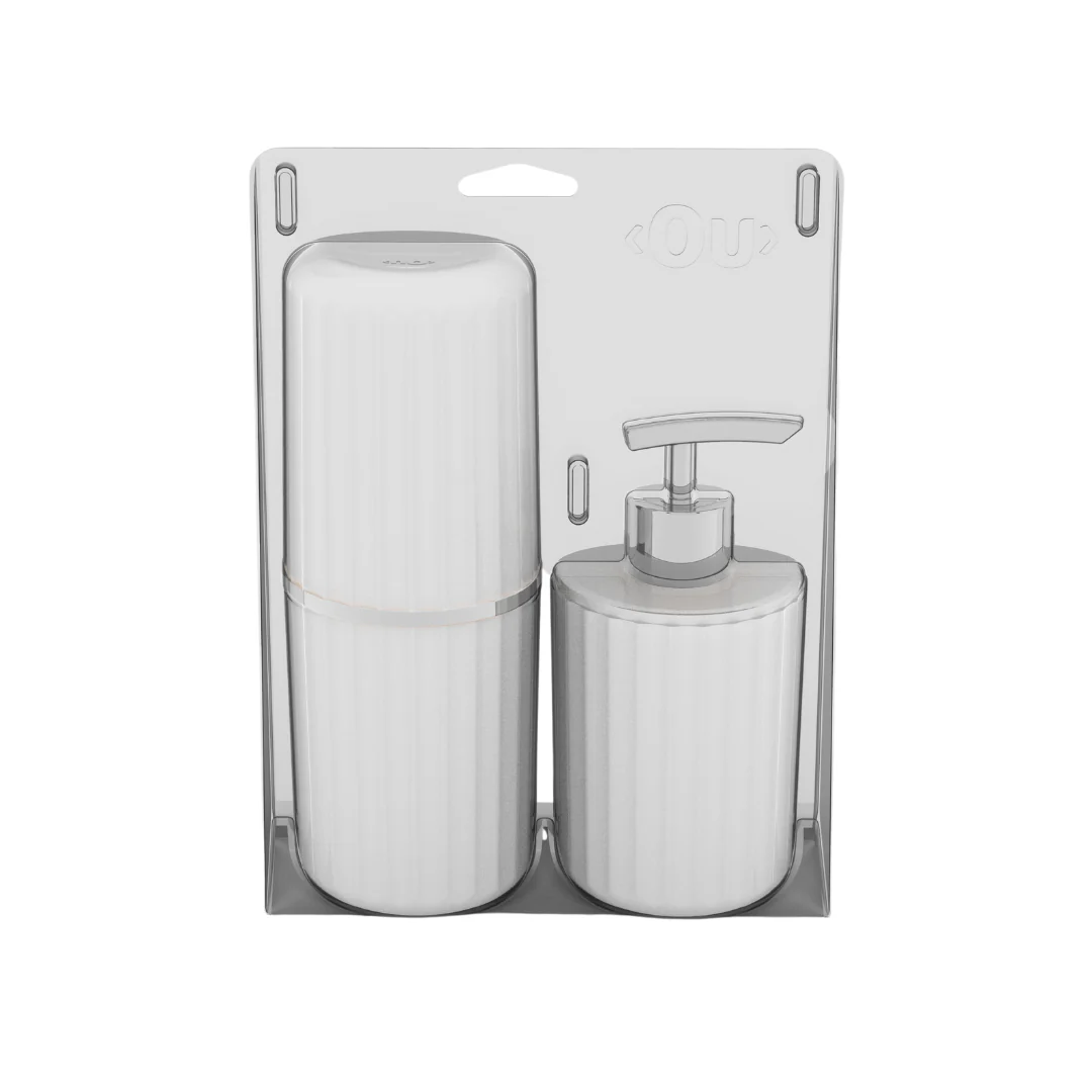 Jogo De Banheiro Porta Escova e Porta Sabonete Liquido Groove Branco - Image 4