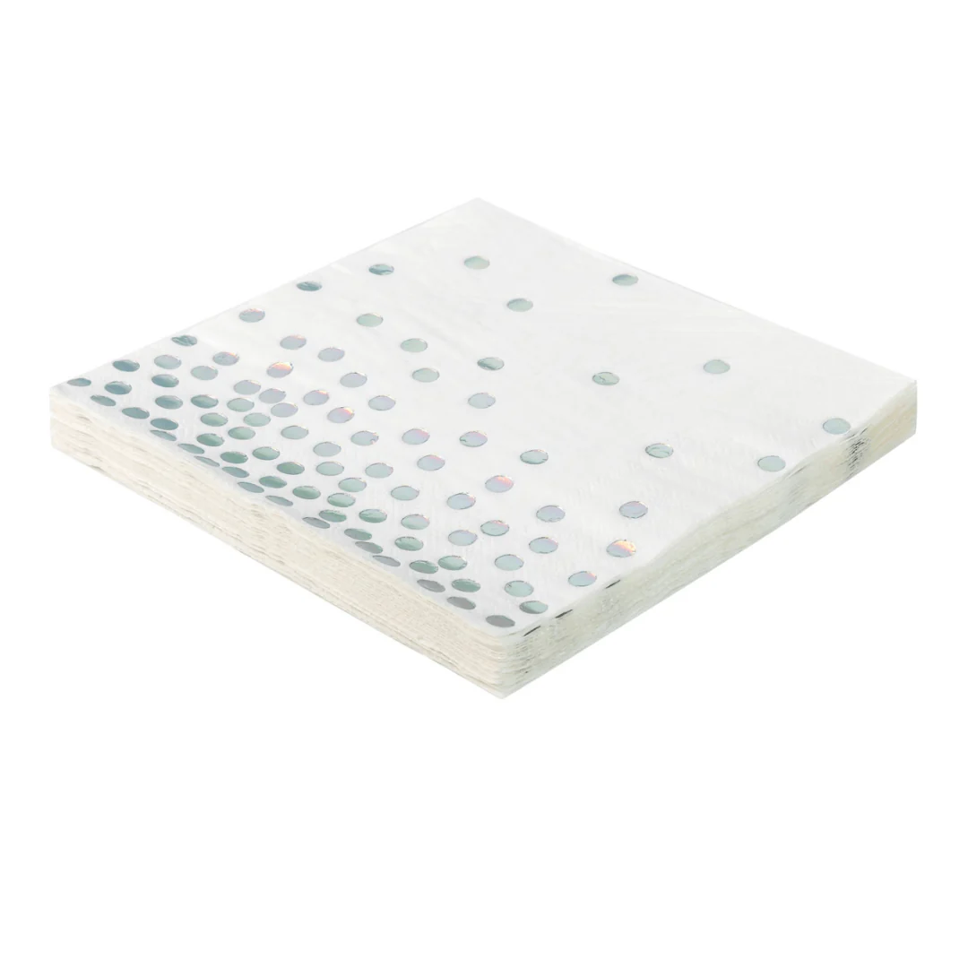 Jogo de Guardanapos de Papel Branco com Poá Prata 32cm - 20 Peças