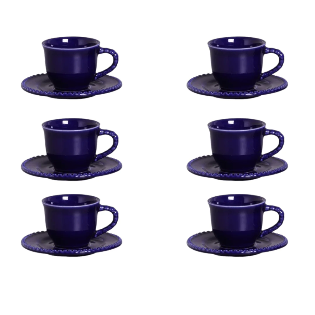 Jogo de Xícaras para Café com Pires Azul Royal Bolinhas