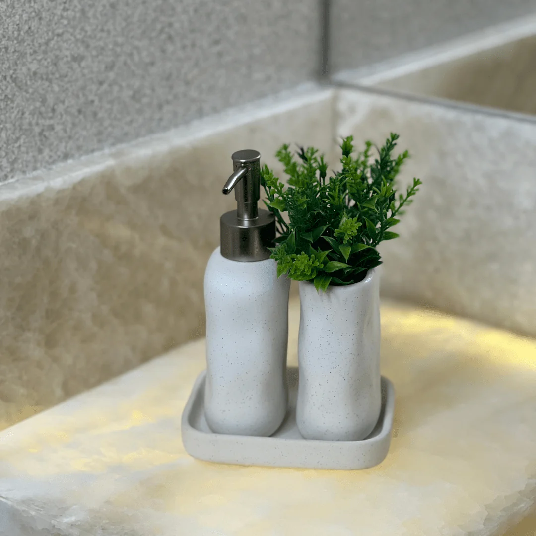 Jogo para Banheiro em Cerâmica Off White 3 Peças - Image 3