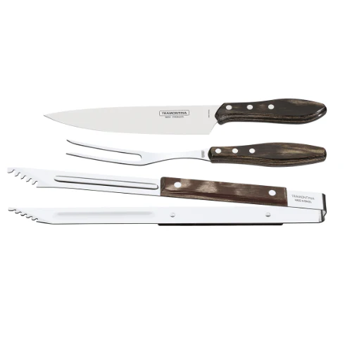 Jogo para Churrasco em Aço Inox e Cabo Castanho Polywood com Estojo 3 Peças Tramontina - Image 2