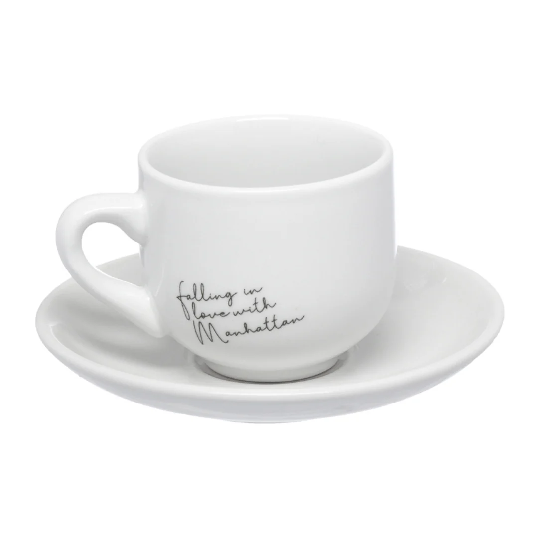 Jogo Xicara de Café com Pires em Porcelana Manhattan Branca 90ml 6 Peças - Image 2