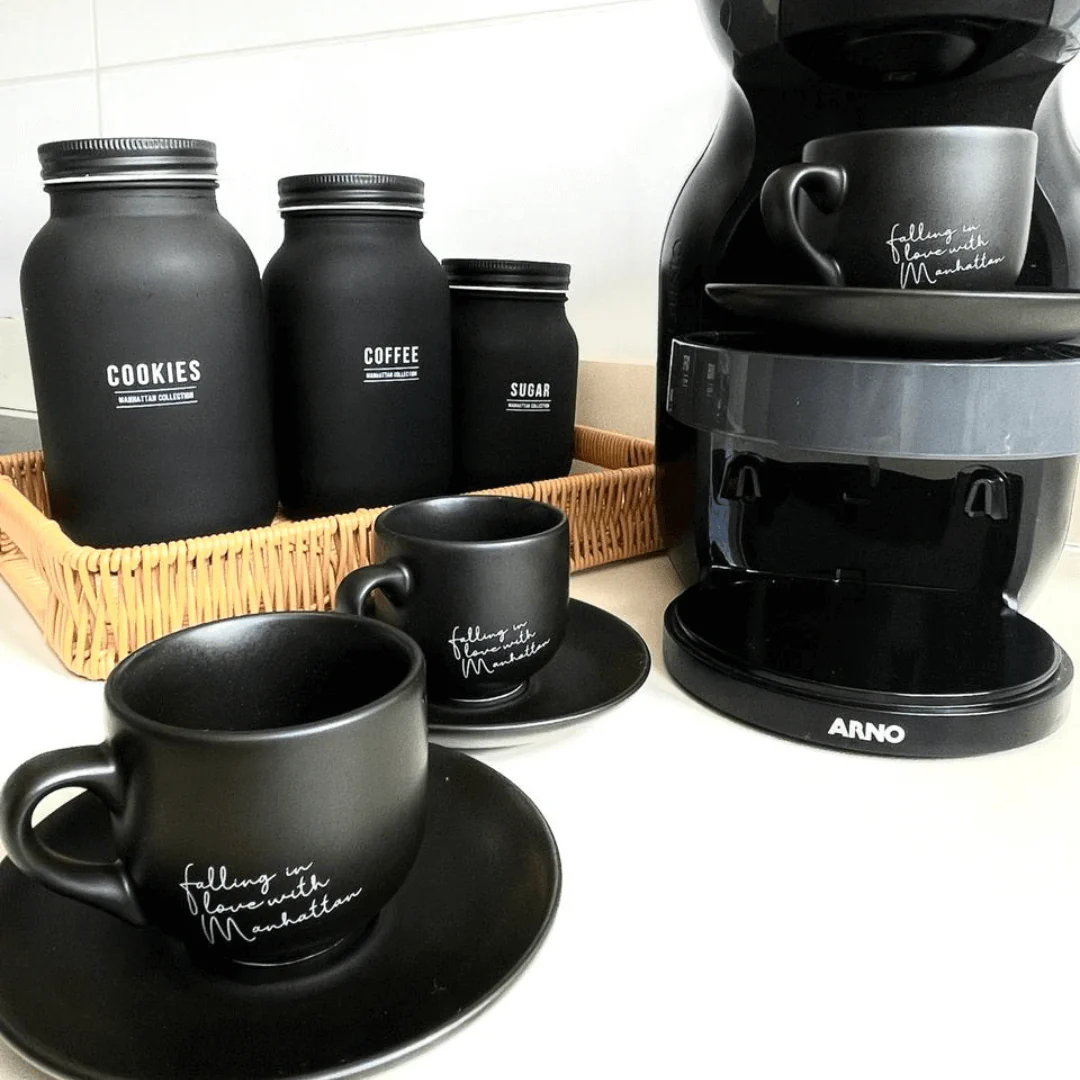 Jogo Xicara de Café com Pires em Porcelana Manhattan Preta 90ml 6 Peças - Image 2