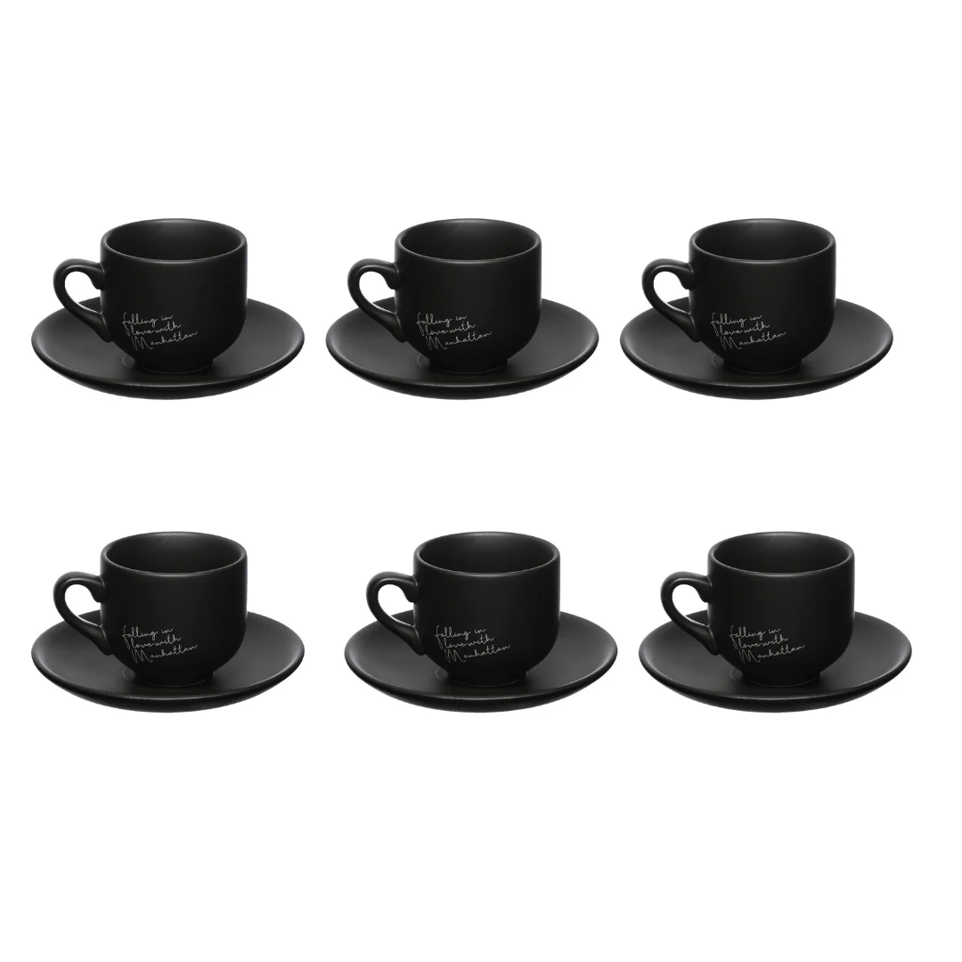 Jogo Xicara de Café com Pires em Porcelana Manhattan Preta 90ml 6 Peças - Image 6