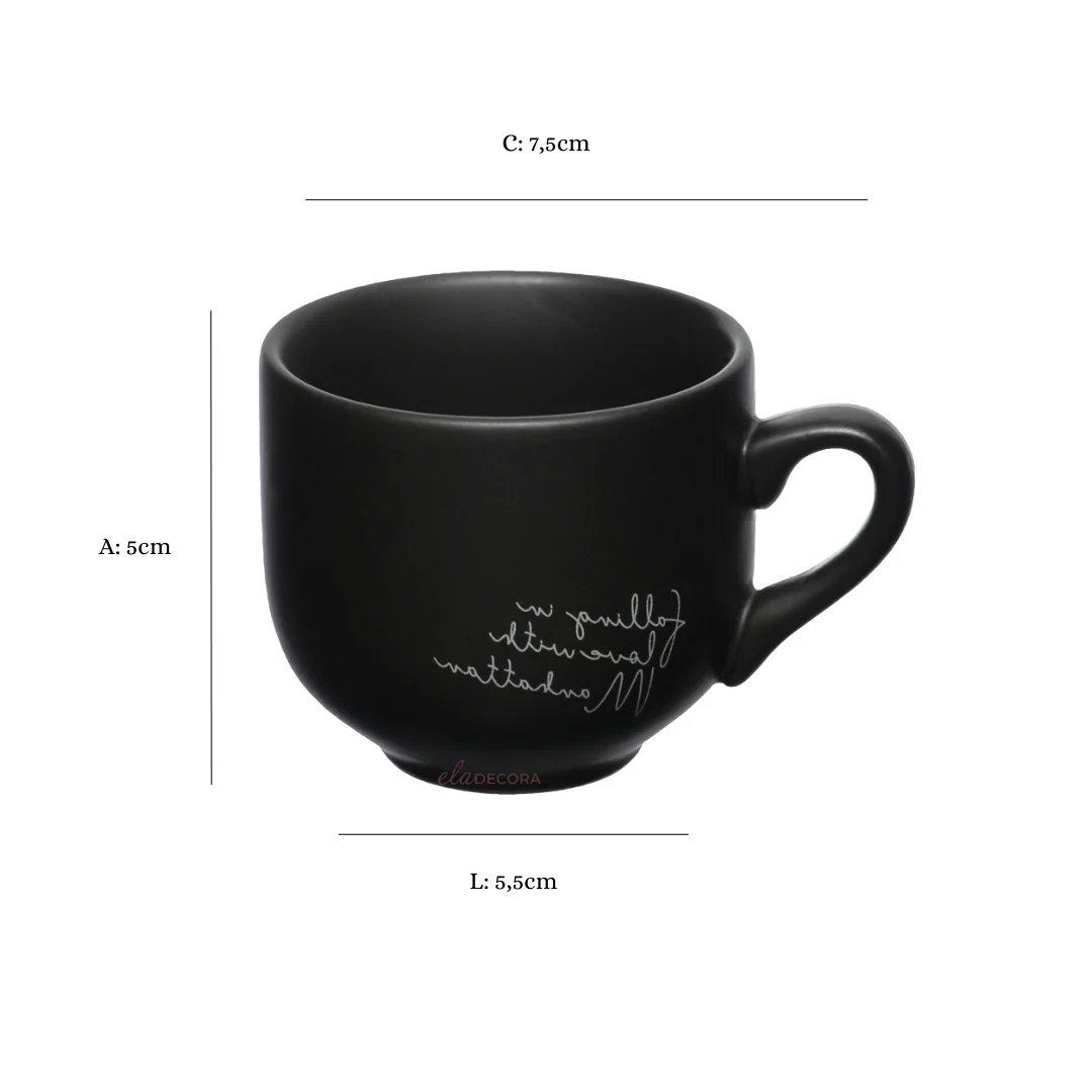 Jogo Xicara de Café com Pires em Porcelana Manhattan Preta 90ml 6 Peças - Image 9