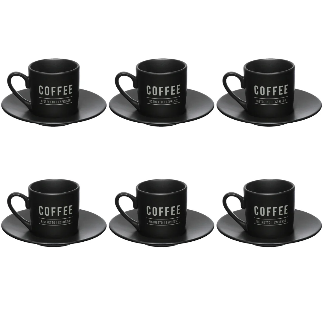Jogo Xicara de Café com Pires Manhattan Preta 80ml 6 Peças - Image 2