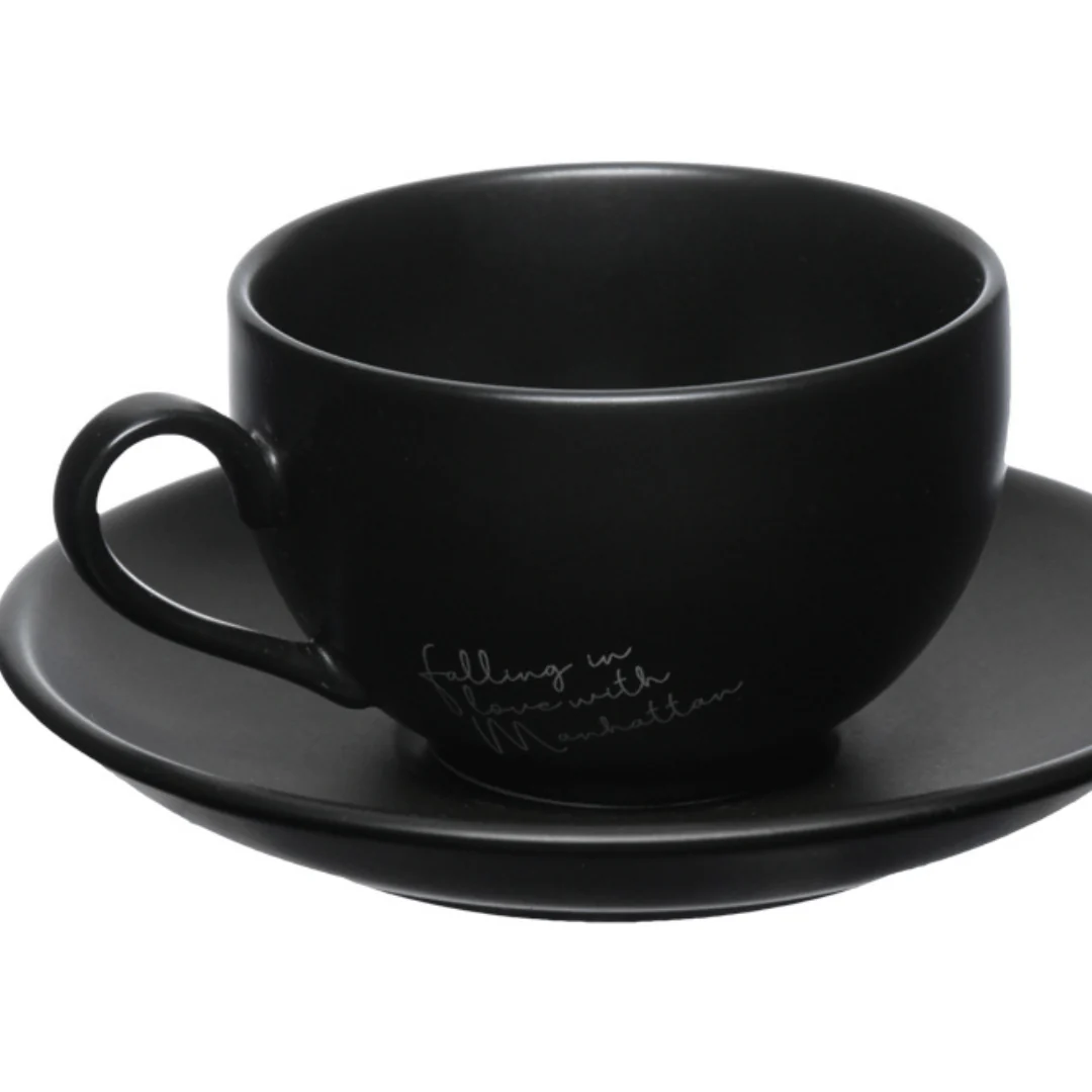 Jogo Xicara de Chá com Pires em Porcelana Manhattan Preta 160ml 6 Peças - Image 6