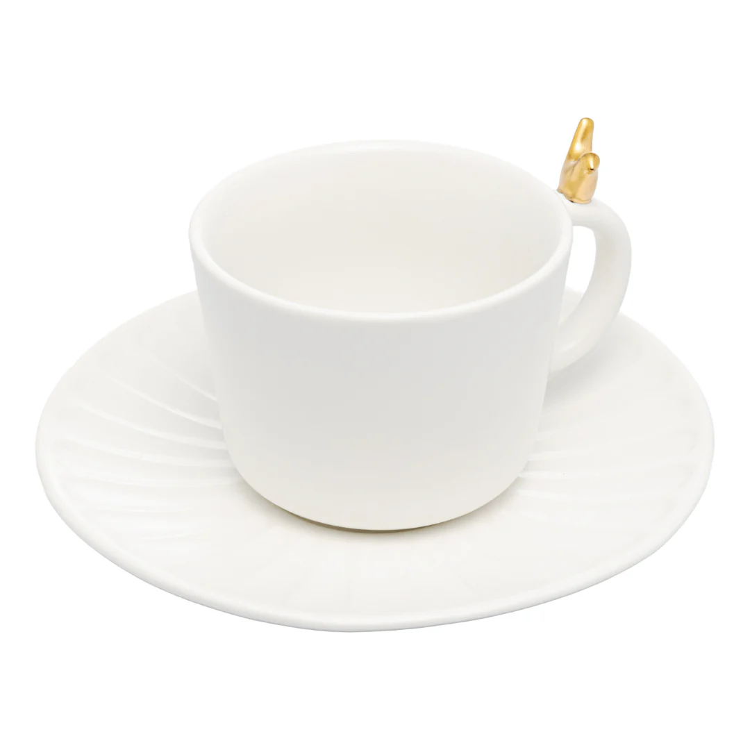 Jogo 2 Xícaras de Chá com Pires Colibri Cerâmica Branca 170ml - Image 6