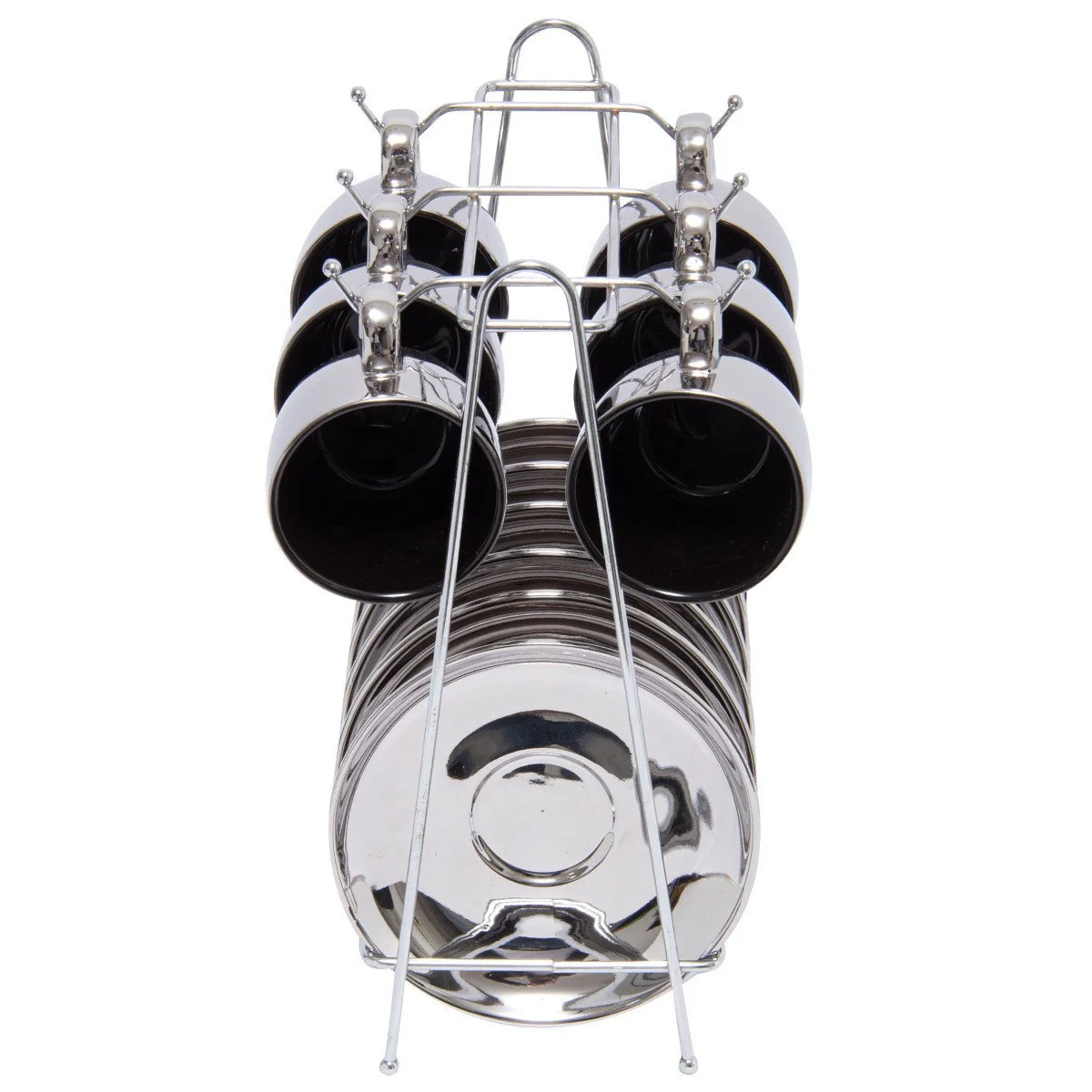 Jogo De Xícaras Luxo Para Café Com Pires E Suporte Wolff Versa 90ml 6 Peças Preto e Prata - Image 2