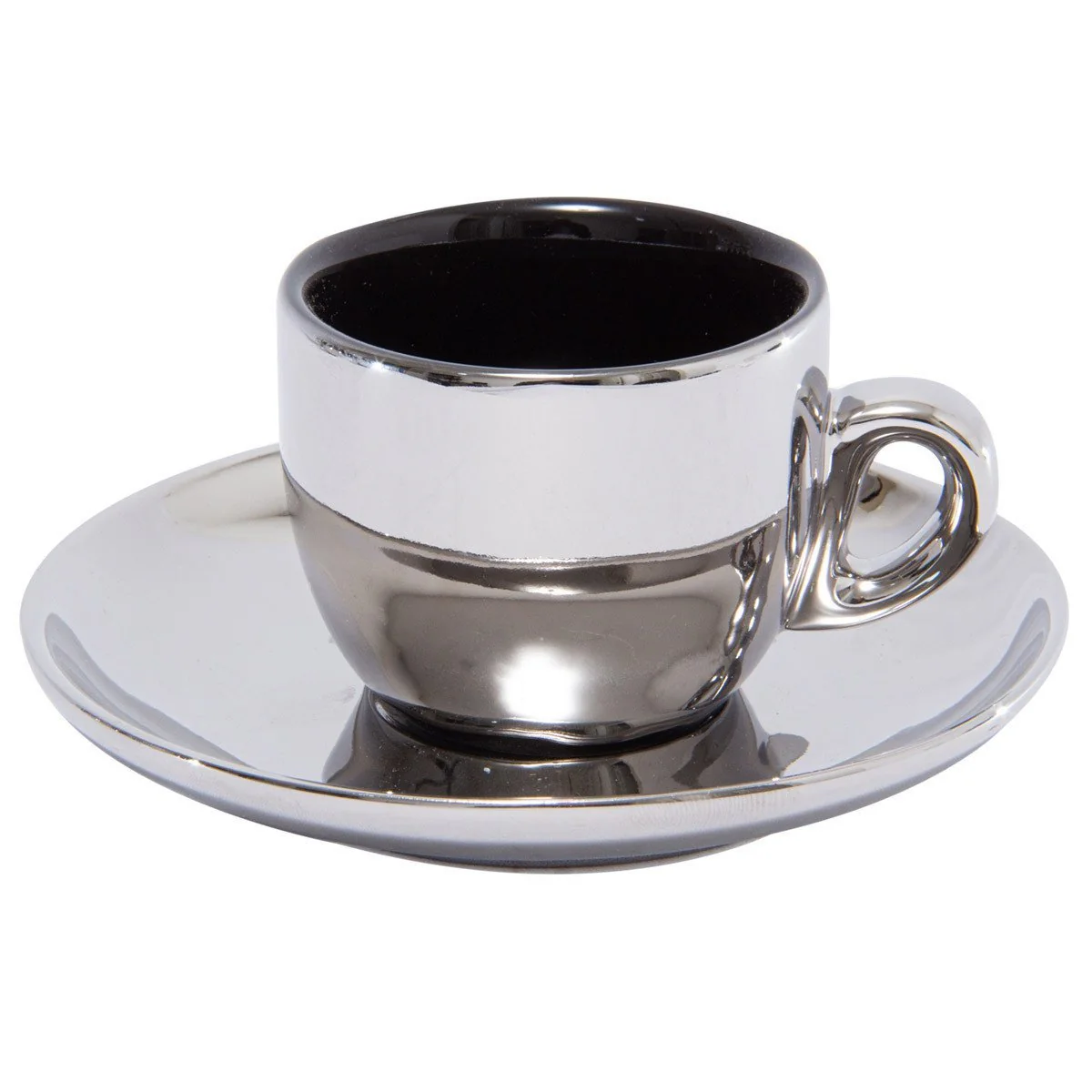 Jogo De Xícaras Luxo Para Café Com Pires E Suporte Wolff Versa 90ml 6 Peças Preto e Prata - Image 3