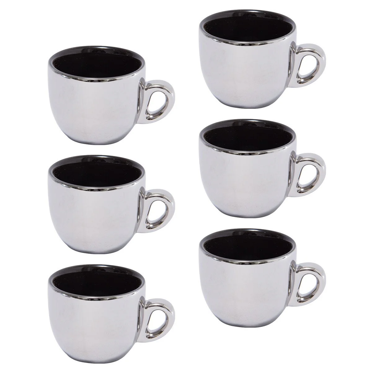 Jogo De Xícaras Luxo Para Café Com Pires E Suporte Wolff Versa 90ml 6 Peças Preto e Prata - Image 6