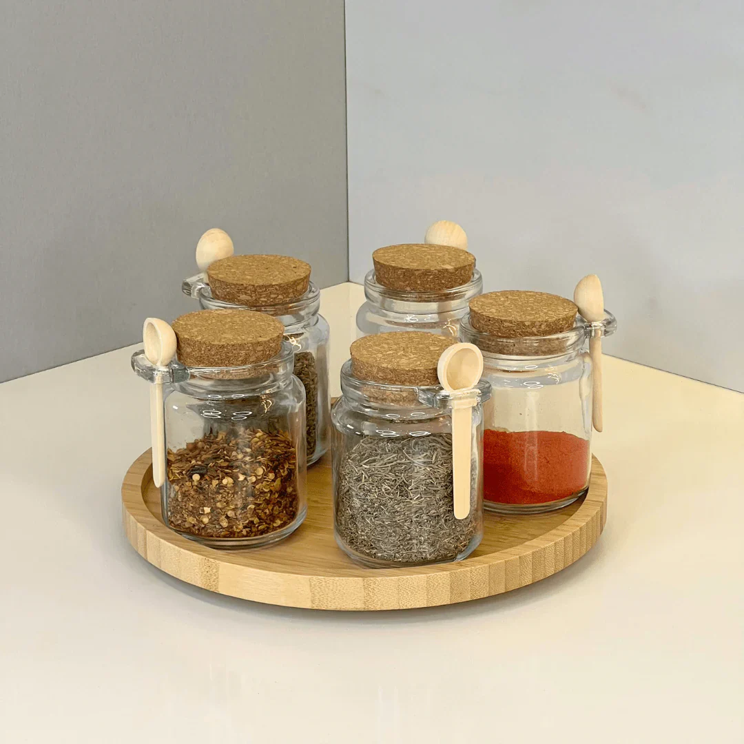 Kit 4 Potes de Vidro Tampa Rolha com Colher Bambu 240ml - Image 5