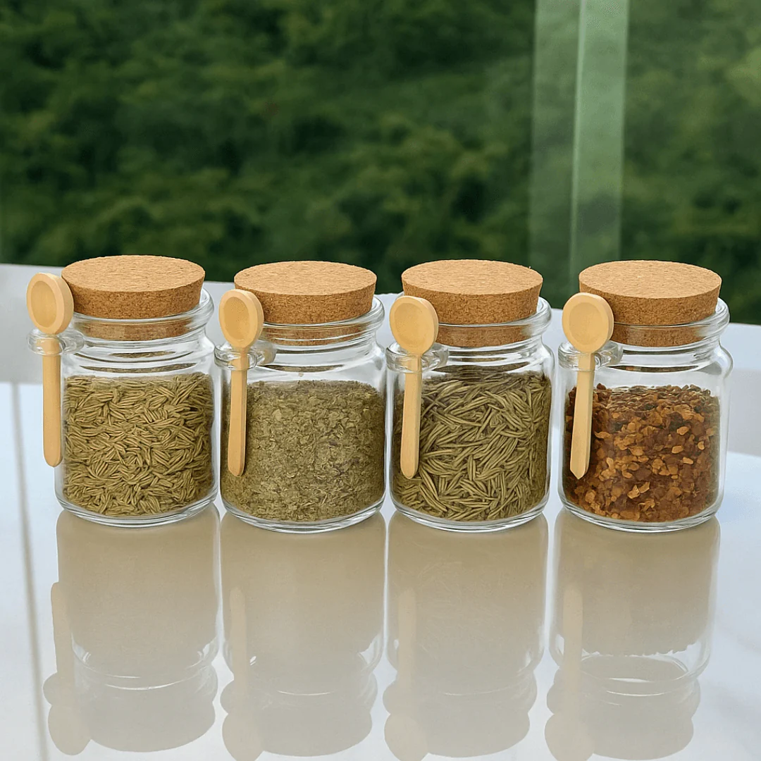 Kit 4 Potes de Vidro Tampa Rolha com Colher Bambu 240ml - Image 3