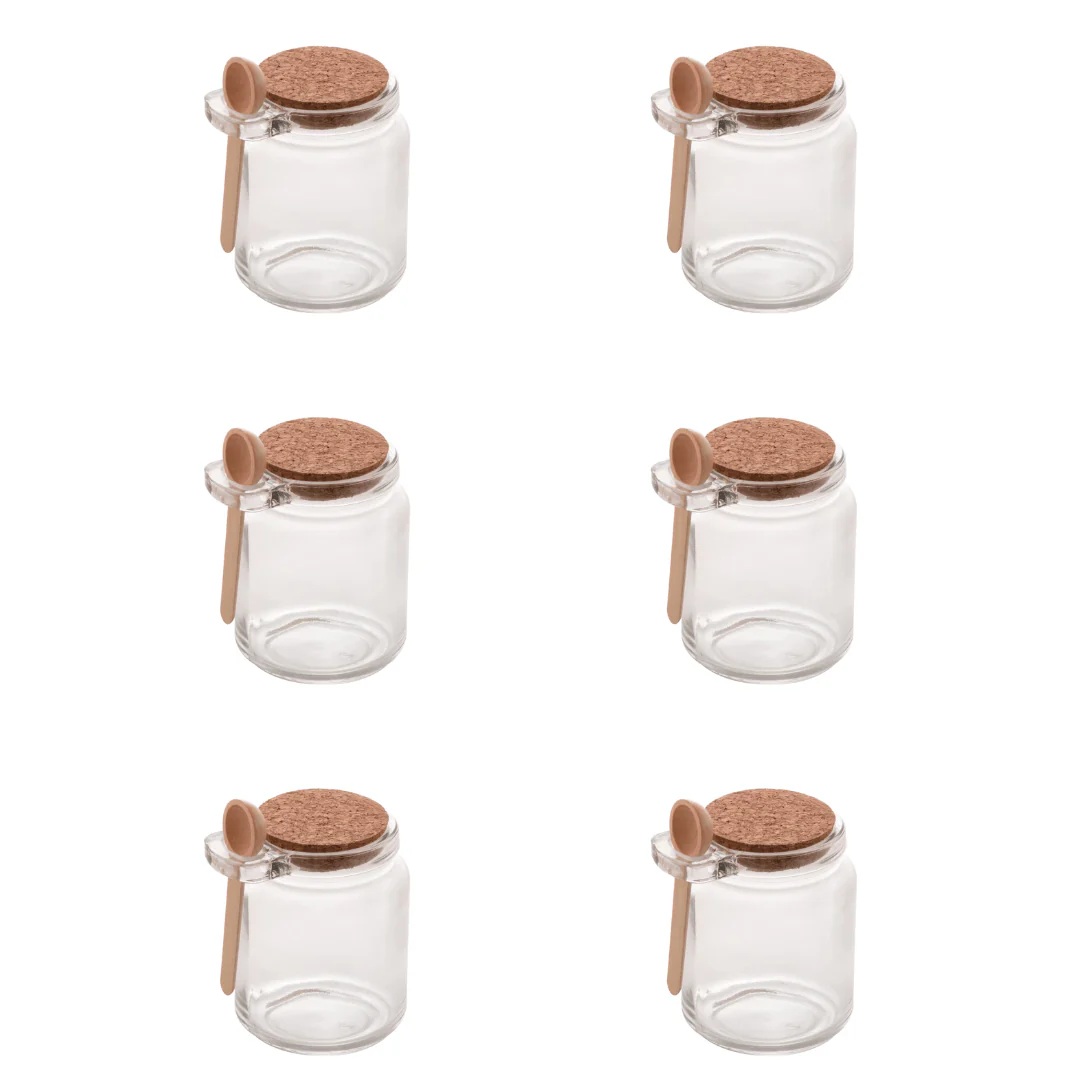 Kit 6 Potes de Vidro Tampa Rolha com Colher Bambu 240ml - Image 2