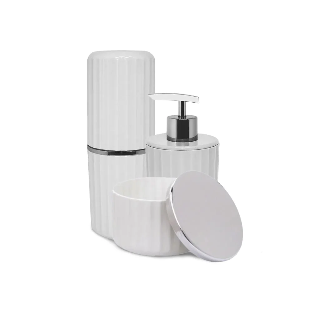 Kit para Banheiro Groove Branco - 3 Peças