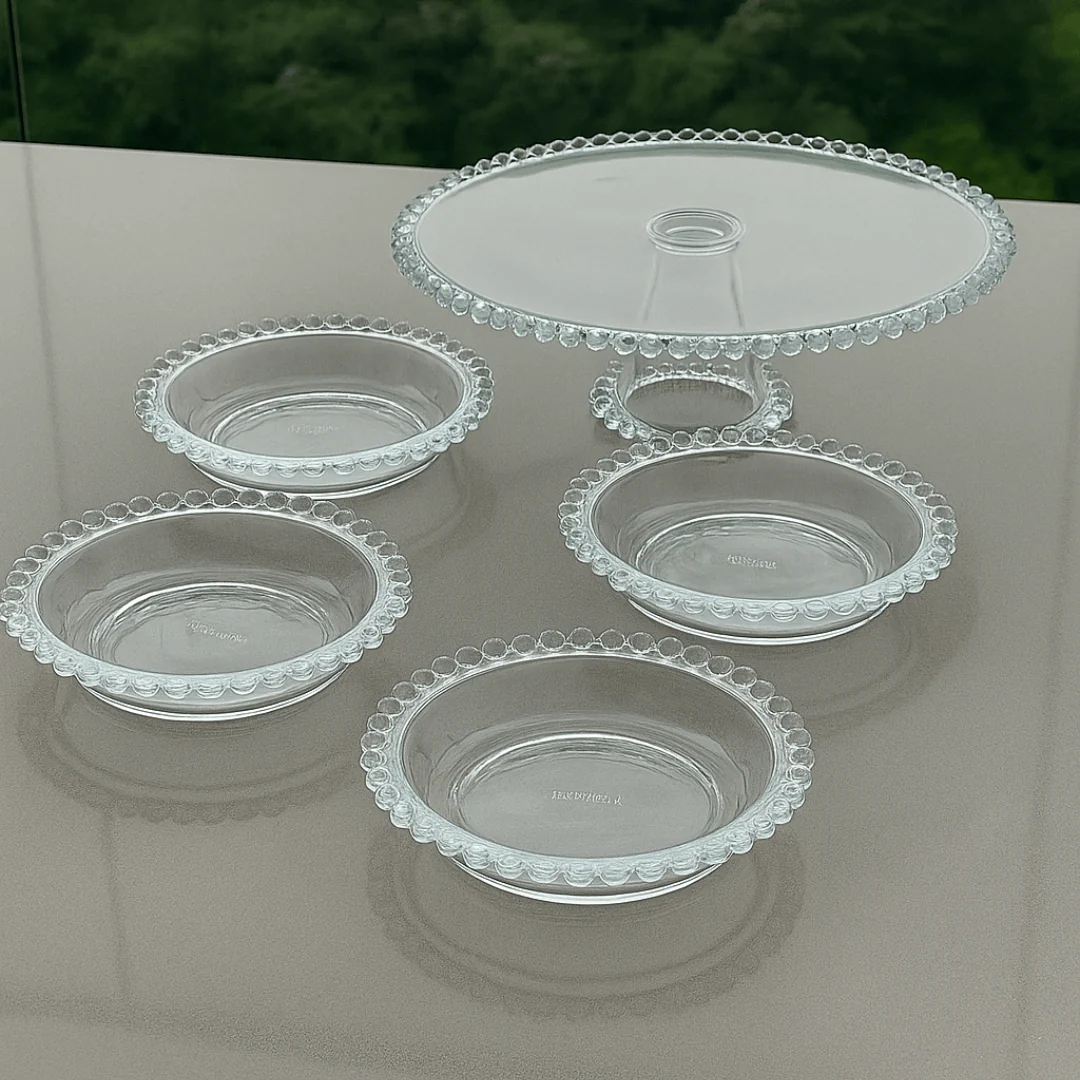 Kit Boleira e Jogo de Pratos Cristal Pearl 5 Peças