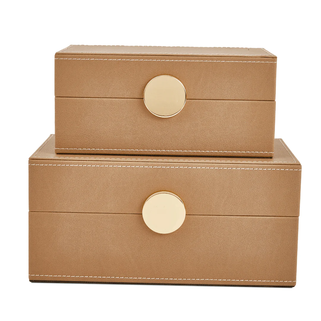 Kit Caixas Decorativas em MDF e PU Marrom 2 Peças - Image 2