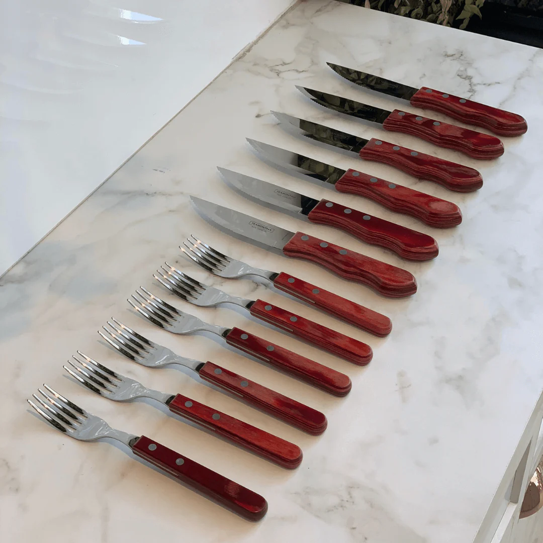 Kit Churrasco em Aço Inox com Cabo Vermelho Polywood 14 Peças Tramontina - Image 5