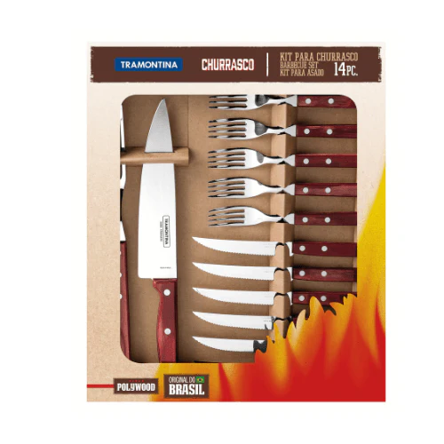 Kit Churrasco em Aço Inox com Cabo Vermelho Polywood 14 Peças Tramontina - Image 6