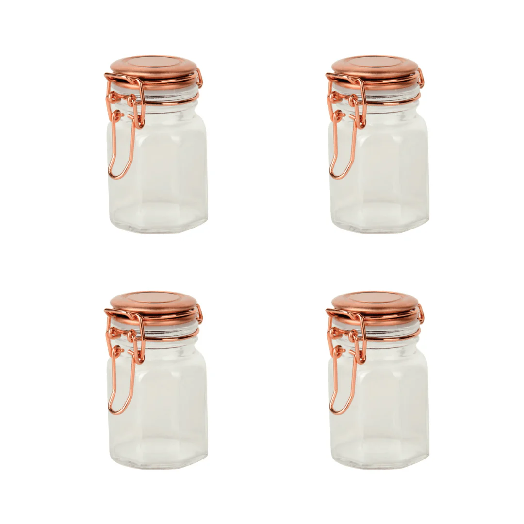 Kit 4 Porta Tempero Hermético de Vidro e Metal Rose Gold - 8 cm - Image 3
