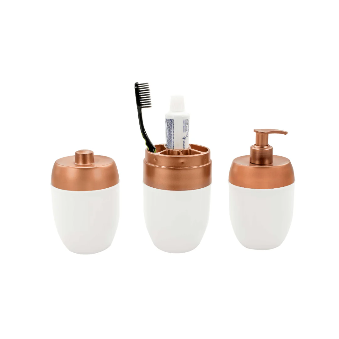 Kit de Acessorios Banheiro Lavabo Branco e Rose Gold 3 Peças - Image 3