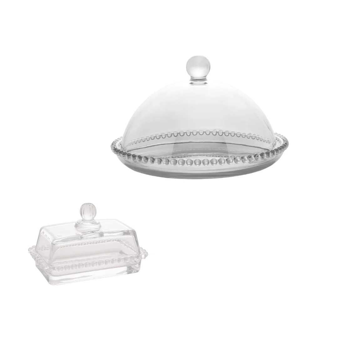 Kit Manteigueira e Queijeira de Cristal Pearl 2 Peças