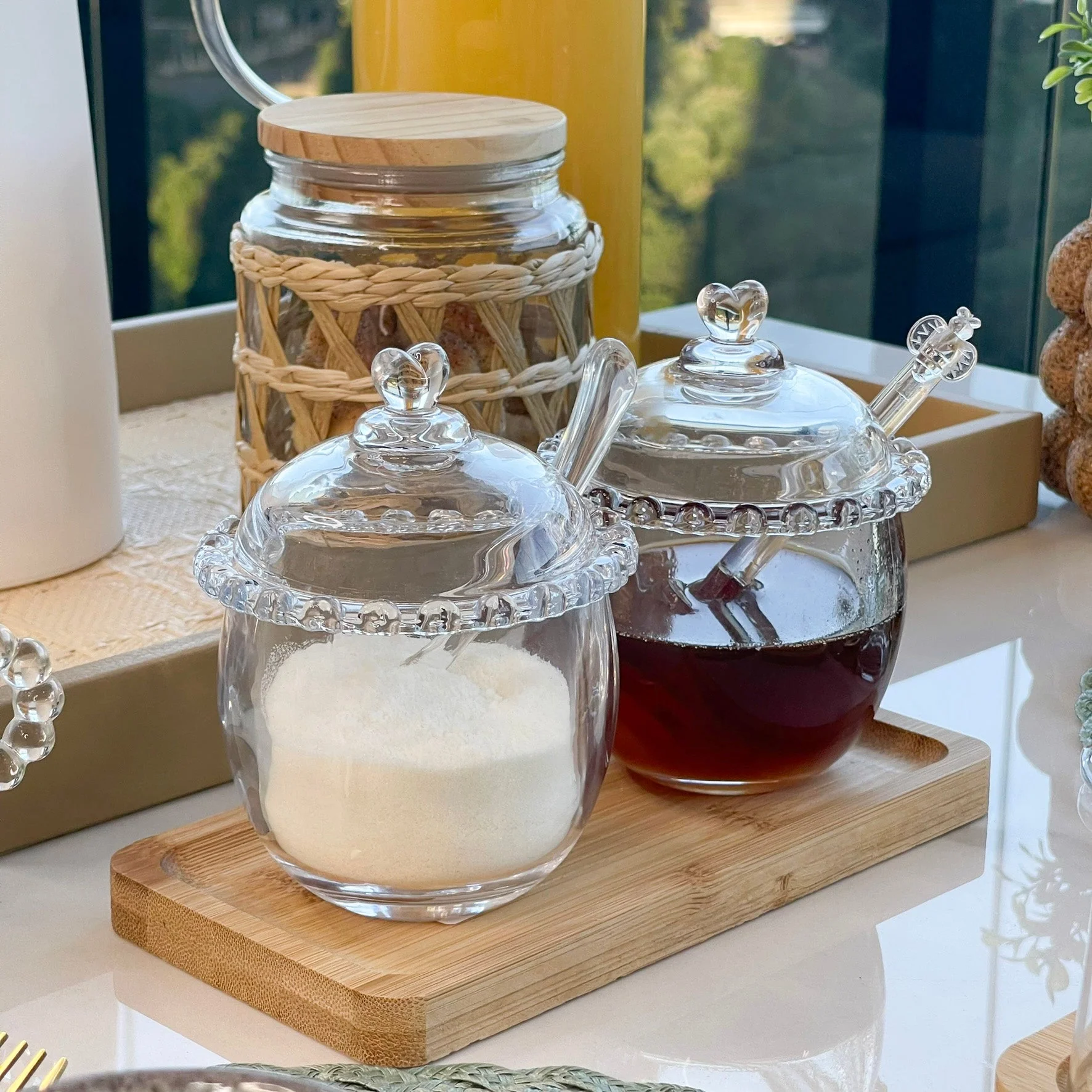 Kit Meleira + Açucareiro de Cristal Detalhes de Coração 2 Peças - Image 2