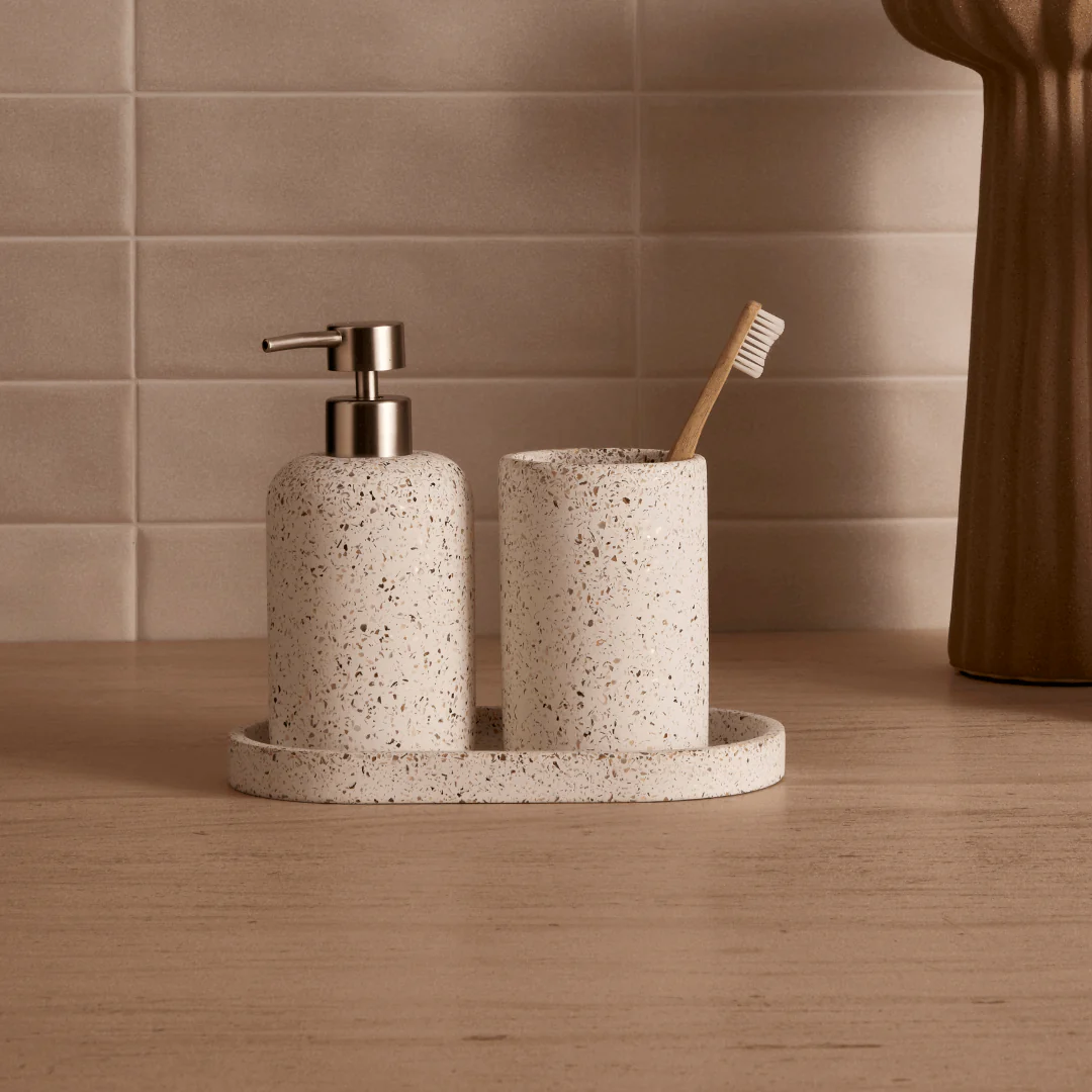 Kit para Banheiro Acessórios em Cimento Branco 3 Peças