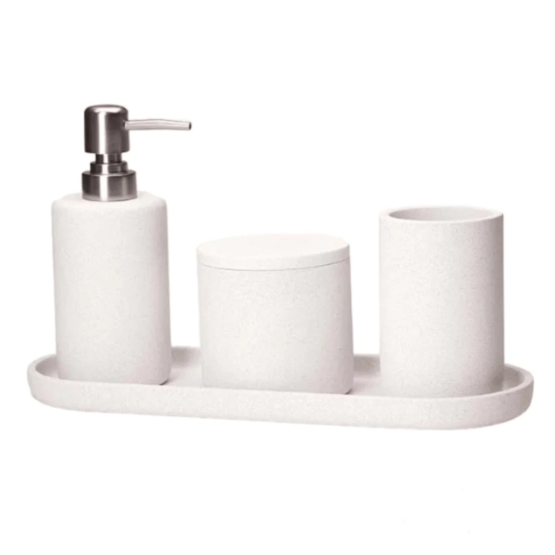 Kit para Banheiro em Cimento Branco e Cromado 4 Peças - Image 2
