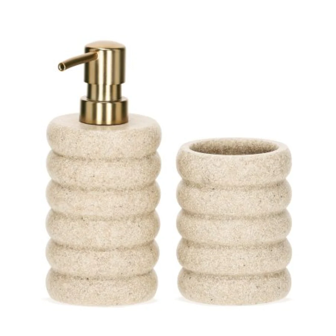 Kit para Banheiro em Poliresina Areia e Dourado 2 Peças - Image 3