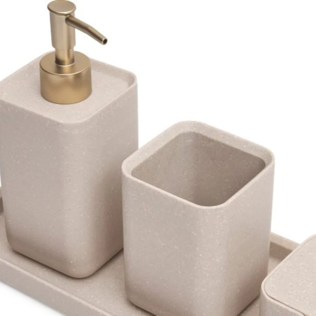 Kit para Banheiro Minimal em Polirresina Bege 4 Peças - Image 2