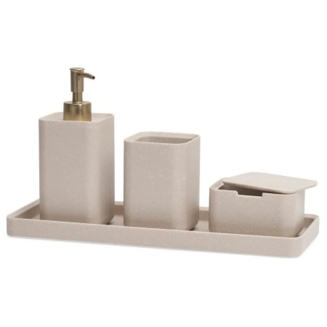 Kit para Banheiro Minimal em Polirresina Bege 4 Peças - Image 3