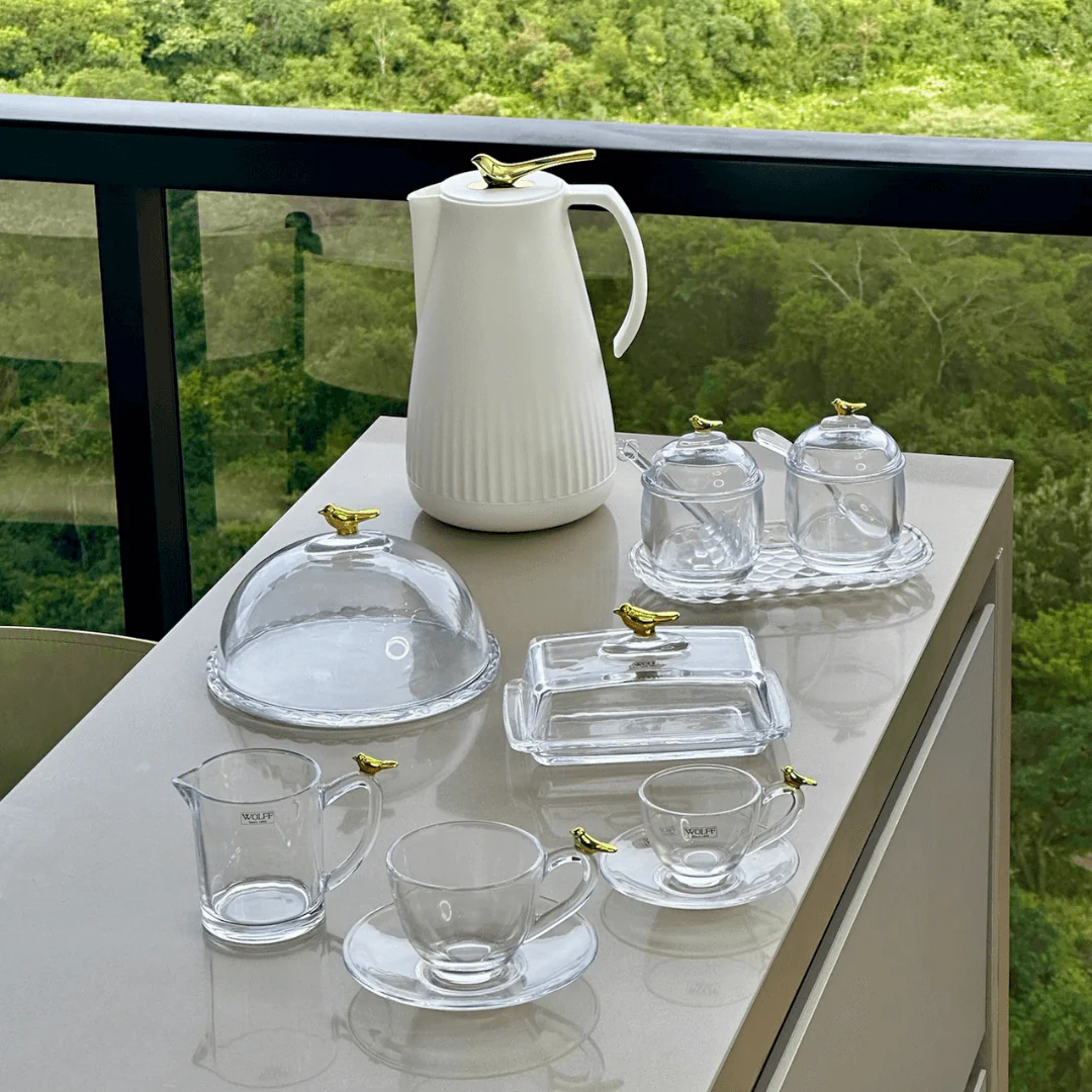 Kit para Mesa Posta Café Golden Bird 8 Peças
