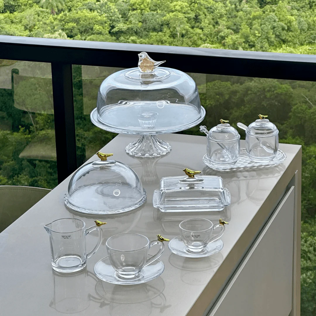 Kit para Mesa Posta de Cristal Golden Bird 8 Peças