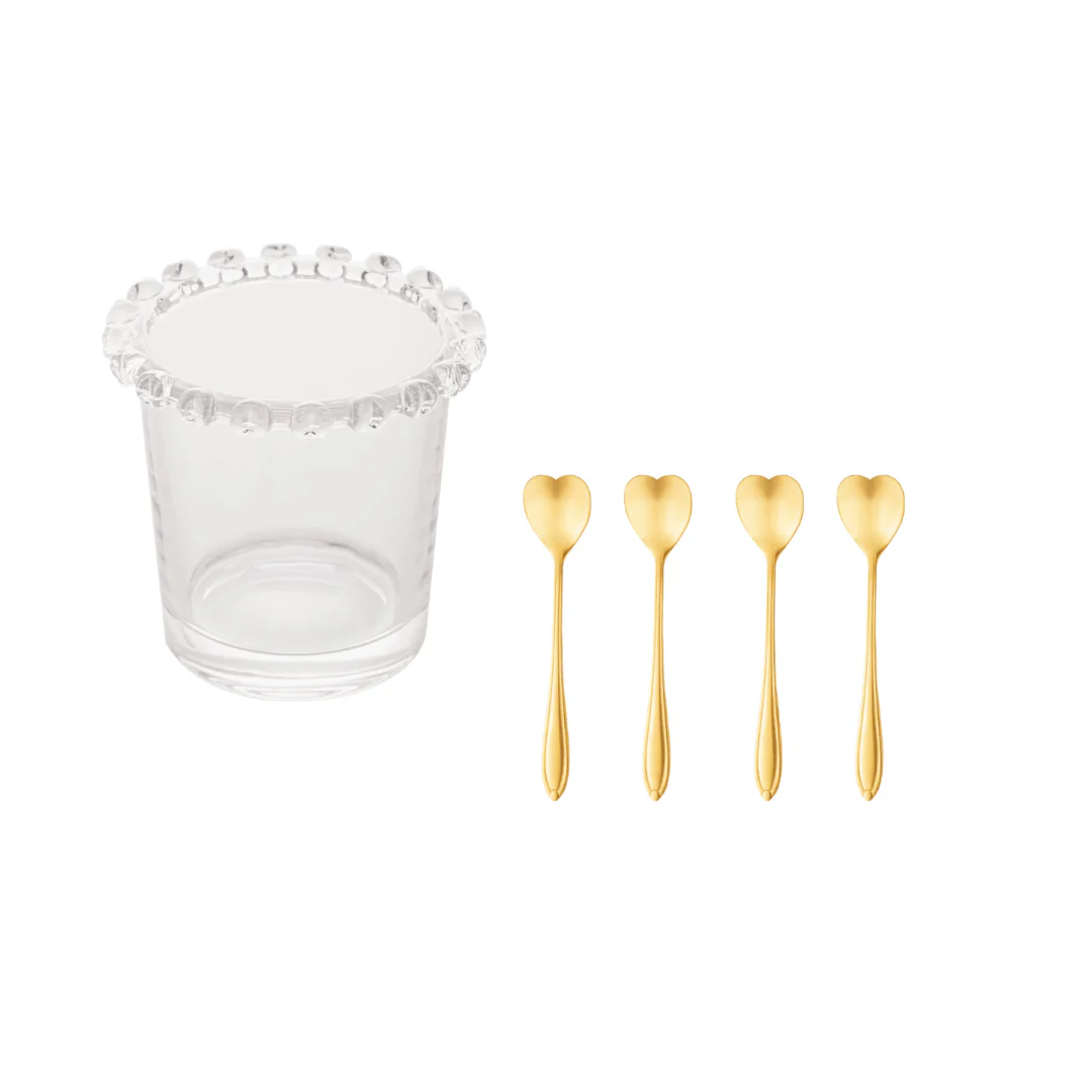 Kit Porta Talheres e Jogo 4 Colheres para Chá Dourado 5 Peças - Image 6