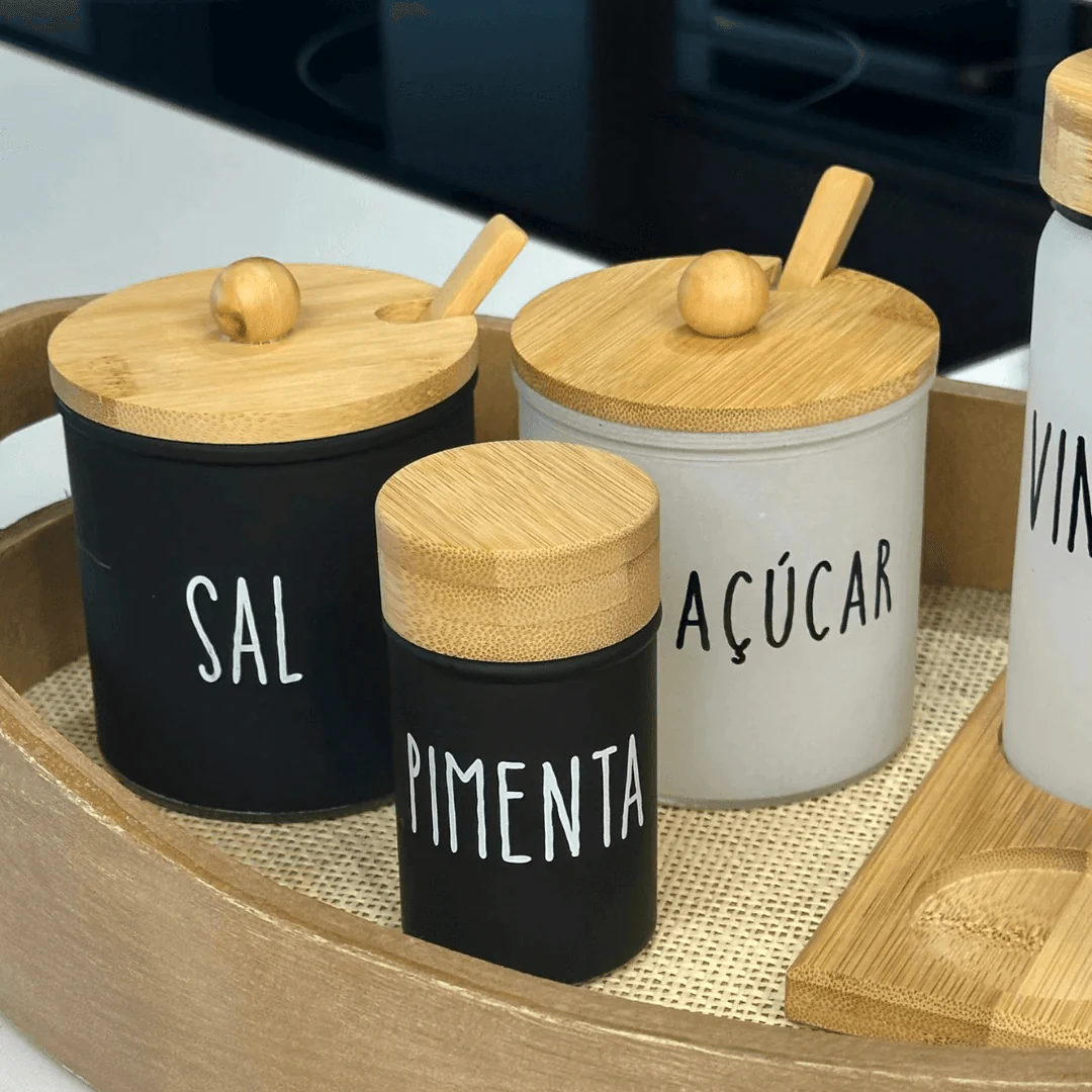 Kit Saleiro e Açucareiro de Vidro Doha Preto e Branco 2 Peças - Image 3