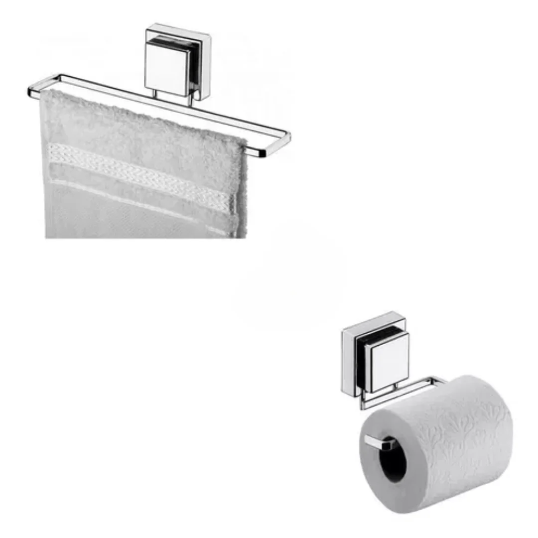 Kit Toalheiro e Porta Papel Higiênico com Ventosa Cromado - 2 Peças - Image 2